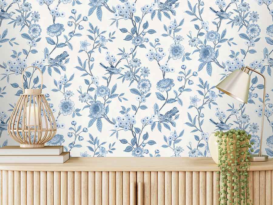 Elspeth Blue Floral Trail Wallpaper - York Wallcoverings - FD43447 - York Wallcoverings Wallpaper