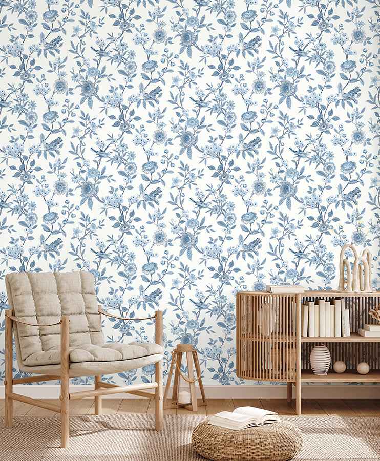 Elspeth Blue Floral Trail Wallpaper - York Wallcoverings - FD43447 - York Wallcoverings Wallpaper