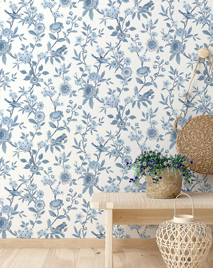 elspeth-blue-floral-trail-wallpaper-york-wallcoverings-fd43447 - York Wallcoverings Wallpaper