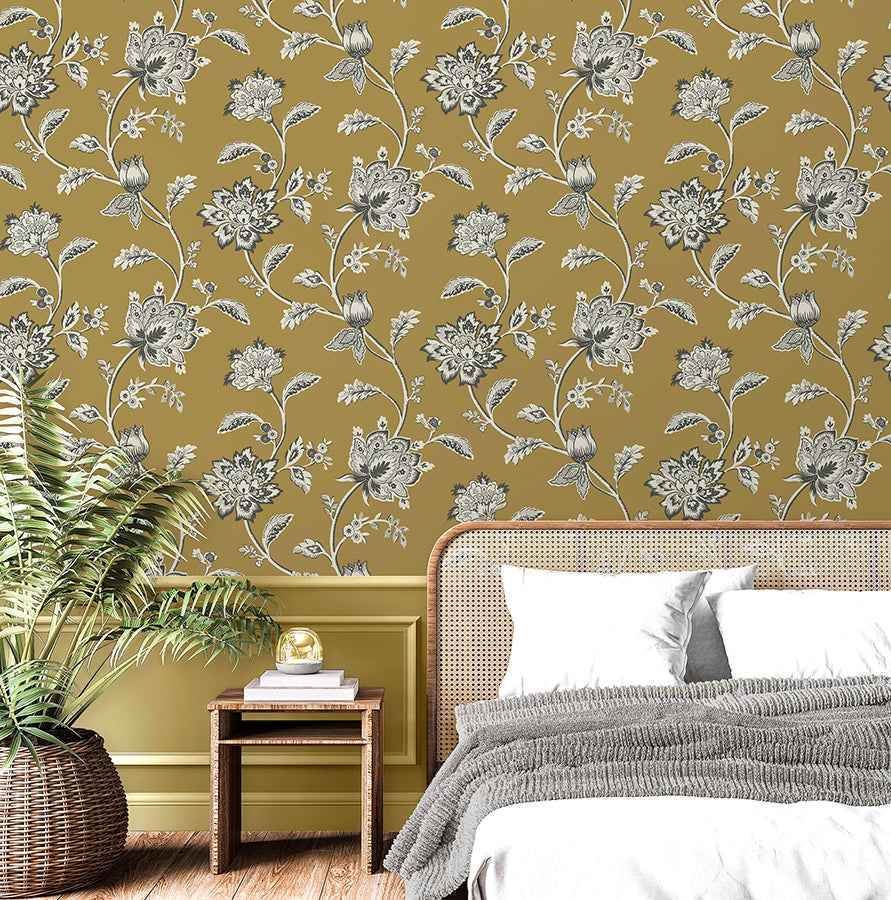 Juliette Mustard Jacobean Wallpaper - York Wallcoverings - FD43450 - York Wallcoverings Wallpaper
