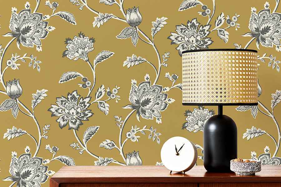 Juliette Mustard Jacobean Wallpaper - York Wallcoverings - FD43450 - York Wallcoverings Wallpaper