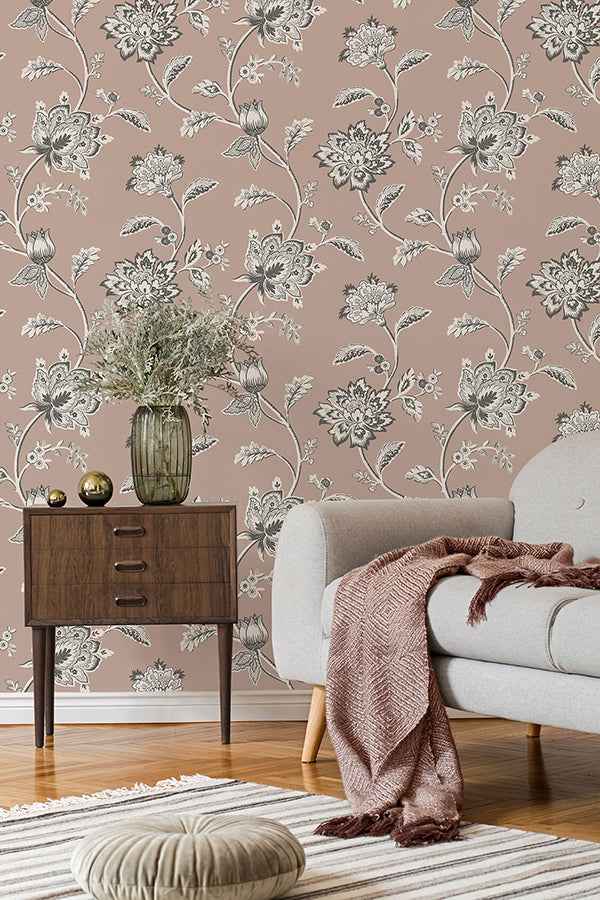 Juliette Light Pink Jacobean Wallpaper - York Wallcoverings - FD43451 - York Wallcoverings Wallpaper