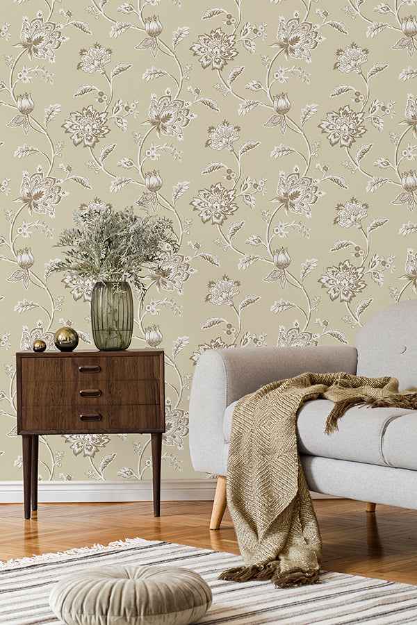 Juliette Light Yellow Jacobean Wallpaper - York Wallcoverings - FD43452 - York Wallcoverings Wallpaper