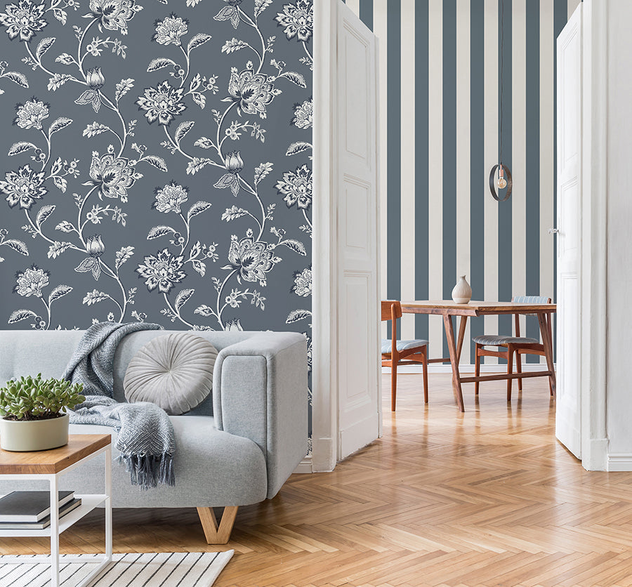juliette-blue-jacobean-wallpaper-york-wallcoverings-fd43453 - York Wallcoverings Wallpaper