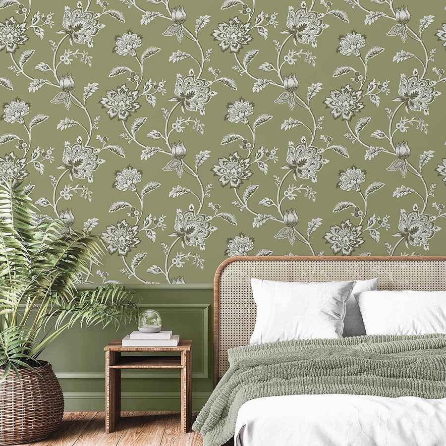 Juliette Sage Jacobean Wallpaper - York Wallcoverings - FD43454 - York Wallcoverings Wallpaper