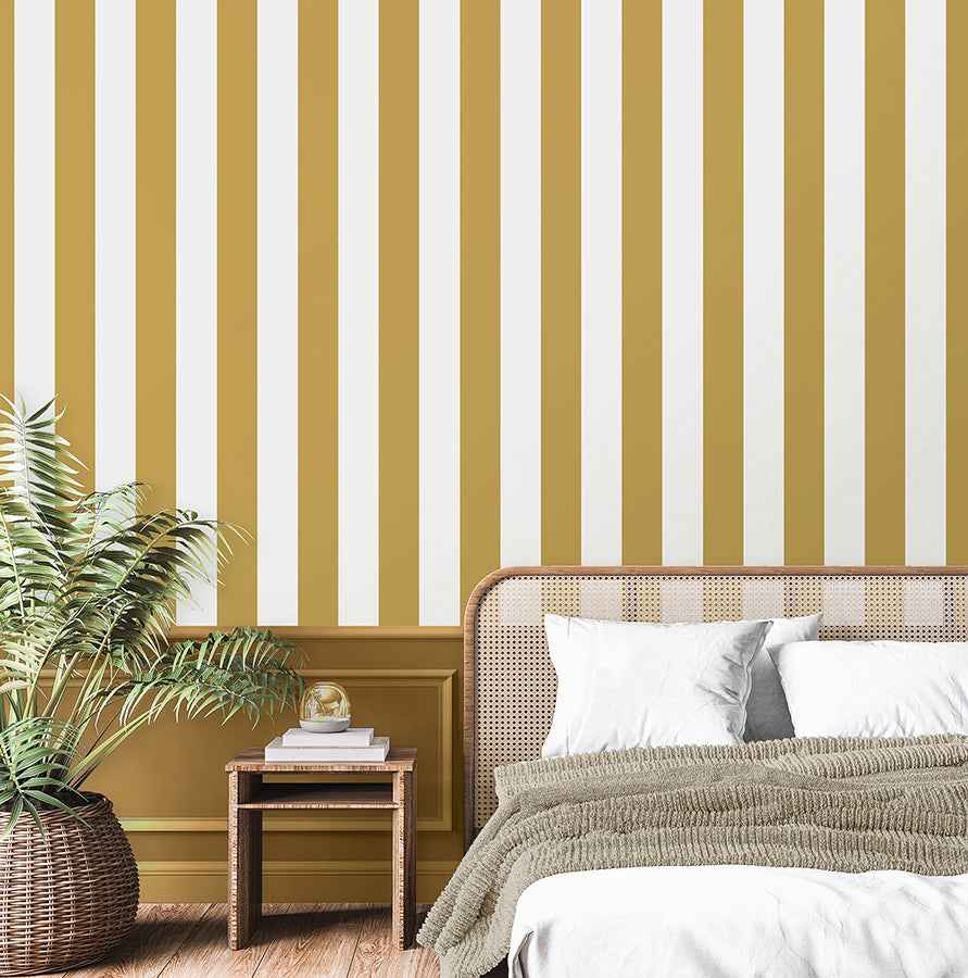 Tavish Mustard Stripe Wallpaper - York Wallcoverings - FD43455 - York Wallcoverings Wallpaper
