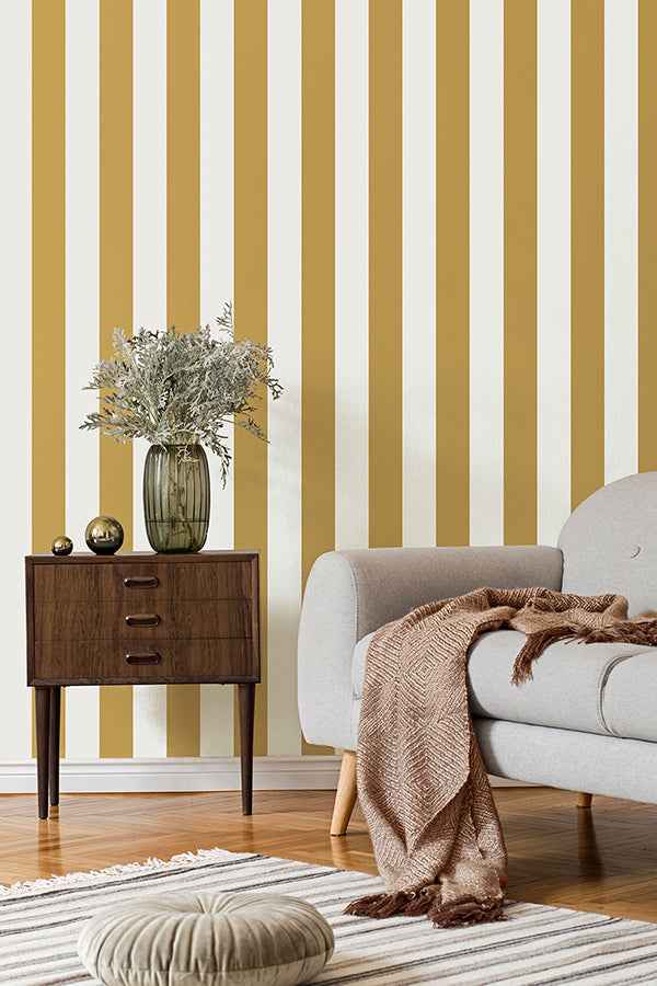 Tavish Mustard Stripe Wallpaper - York Wallcoverings - FD43455 - York Wallcoverings Wallpaper