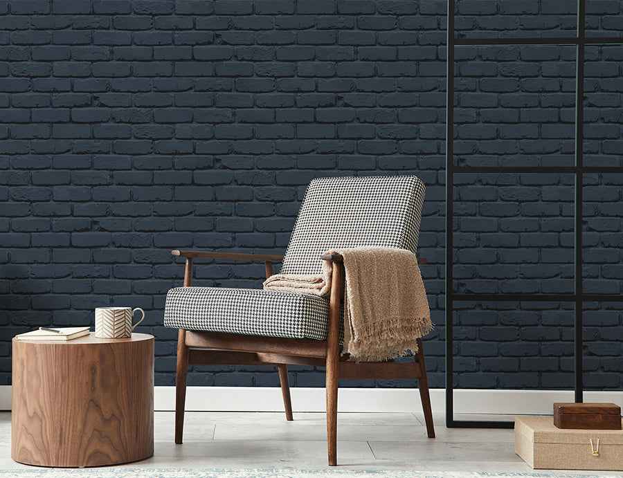 Alpin Navy Painted Brick Wallpaper - York Wallcoverings - FD43602 - York Wallcoverings Wallpaper