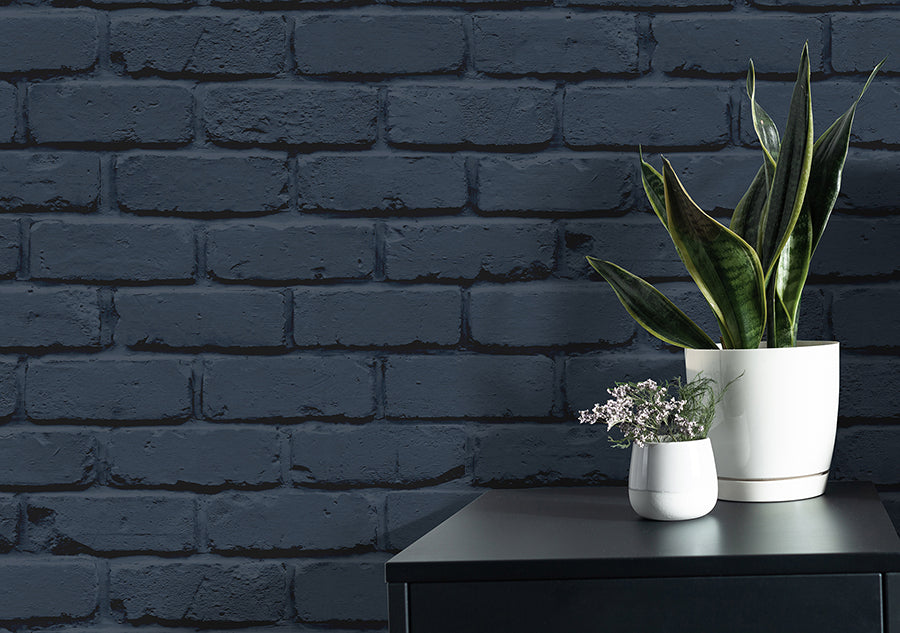 alpin-navy-painted-brick-wallpaper-york-wallcoverings-fd43602 - York Wallcoverings Wallpaper
