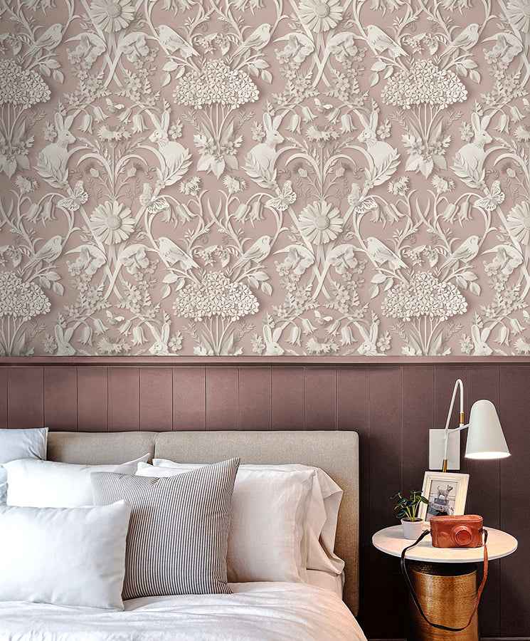 Fae Light Pink Woodland Wallpaper - York Wallcoverings - FD43607 - York Wallcoverings Wallpaper