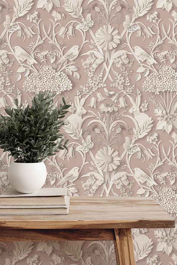 Fae Light Pink Woodland Wallpaper - York Wallcoverings - FD43607 - York Wallcoverings Wallpaper