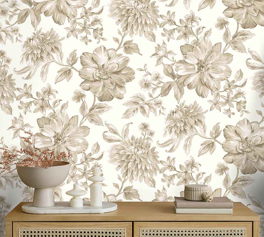 Gabriela Neutral Floral Wallpaper - York Wallcoverings - FD43611 - York Wallcoverings Wallpaper
