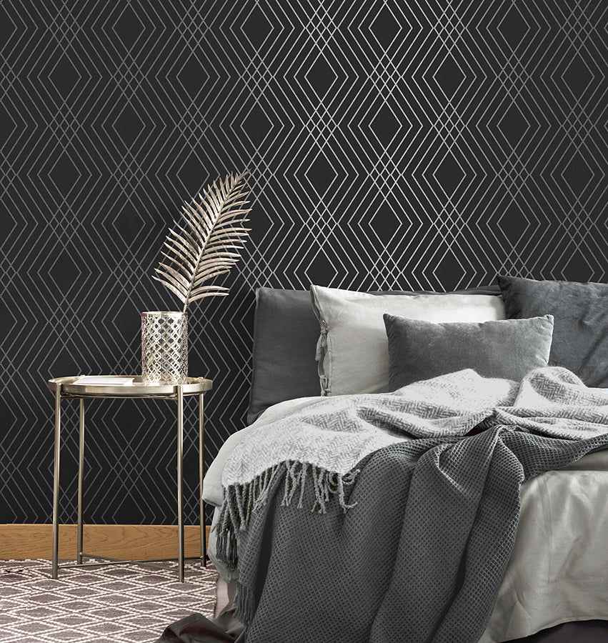 Shard Black Trellis Wallpaper - York Wallcoverings - FD43614 - York Wallcoverings Wallpaper