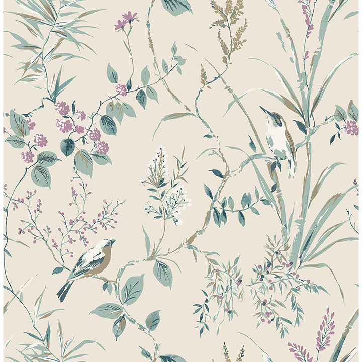 mariko-teal-botanical-wallpaper-york-wallcoverings-m1554 - York Wallpaper Wallpaper