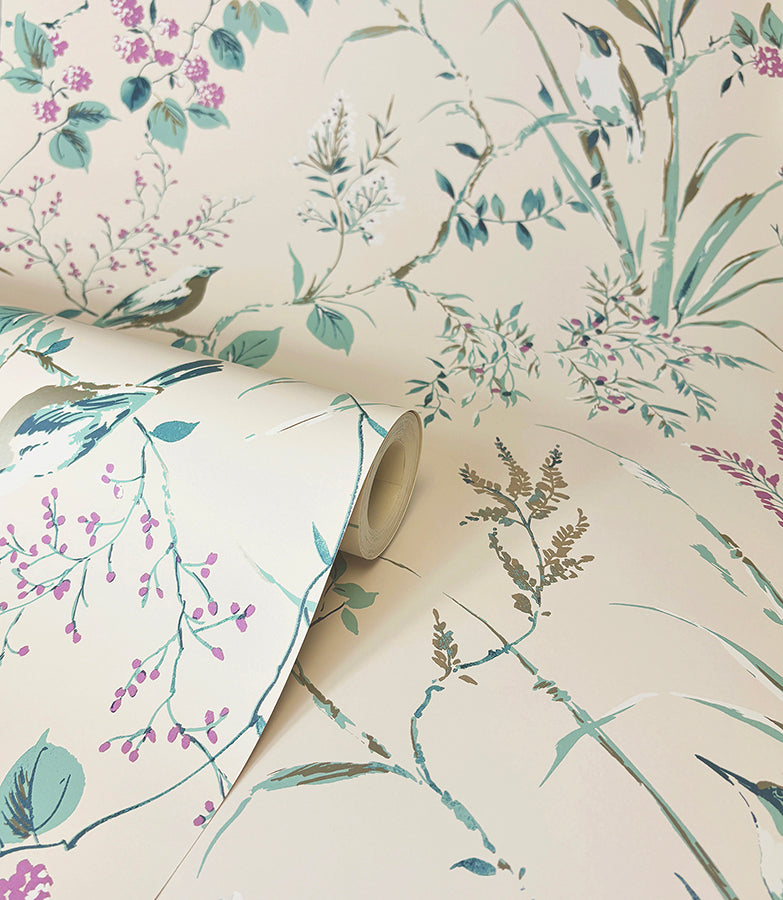 mariko-teal-botanical-wallpaper-york-wallcoverings-m1554 - York Wallpaper Wallpaper
