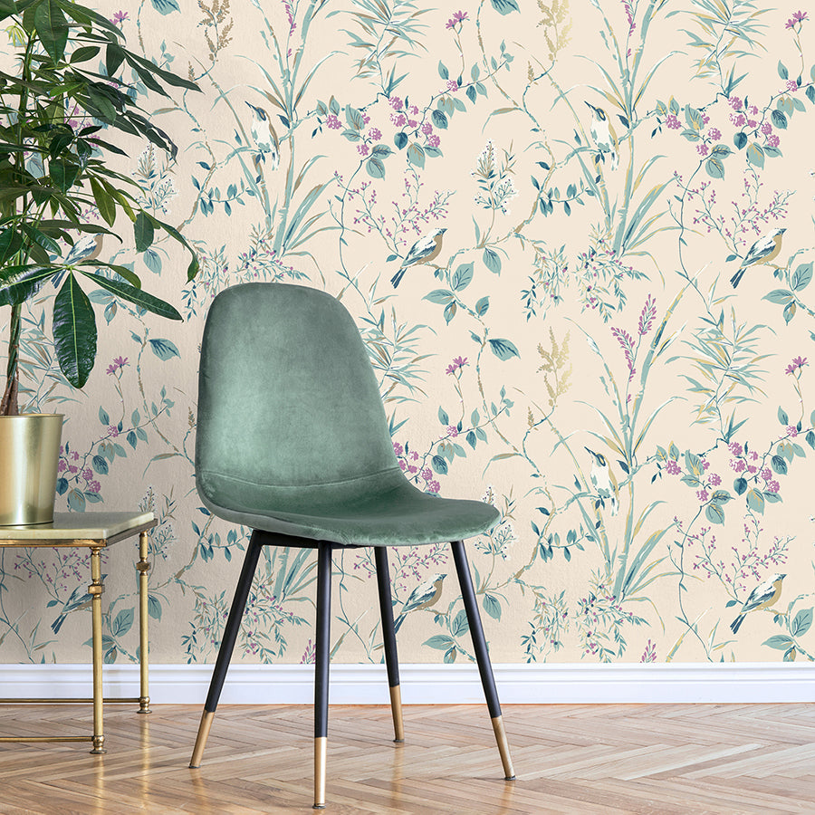 mariko-teal-botanical-wallpaper-york-wallcoverings-m1554 - York Wallpaper Wallpaper