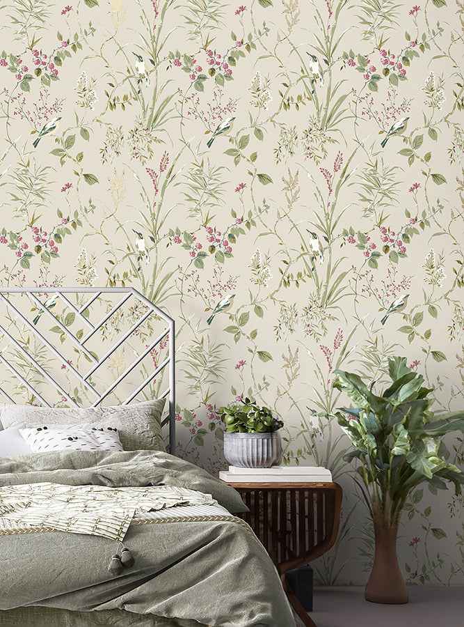 Mariko Neutral Botanical Wallpaper - York Wallcoverings - M1855 - York Wallcoverings Wallpaper