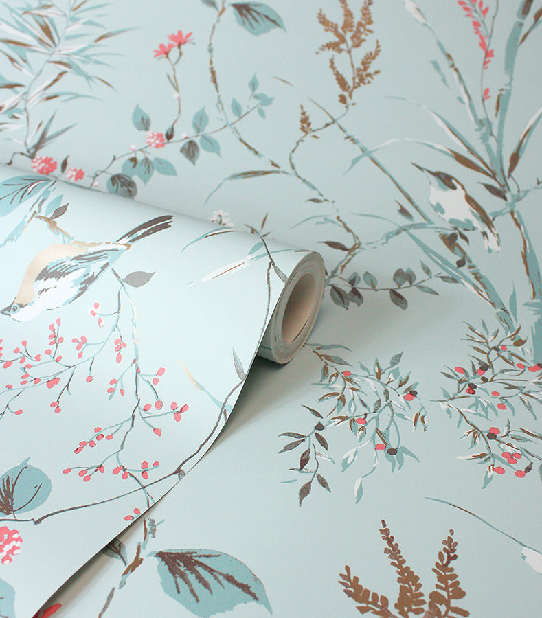 mariko-light-blue-botanical-wallpaper-york-wallcoverings-m1856 - York Wallcoverings Wallpaper