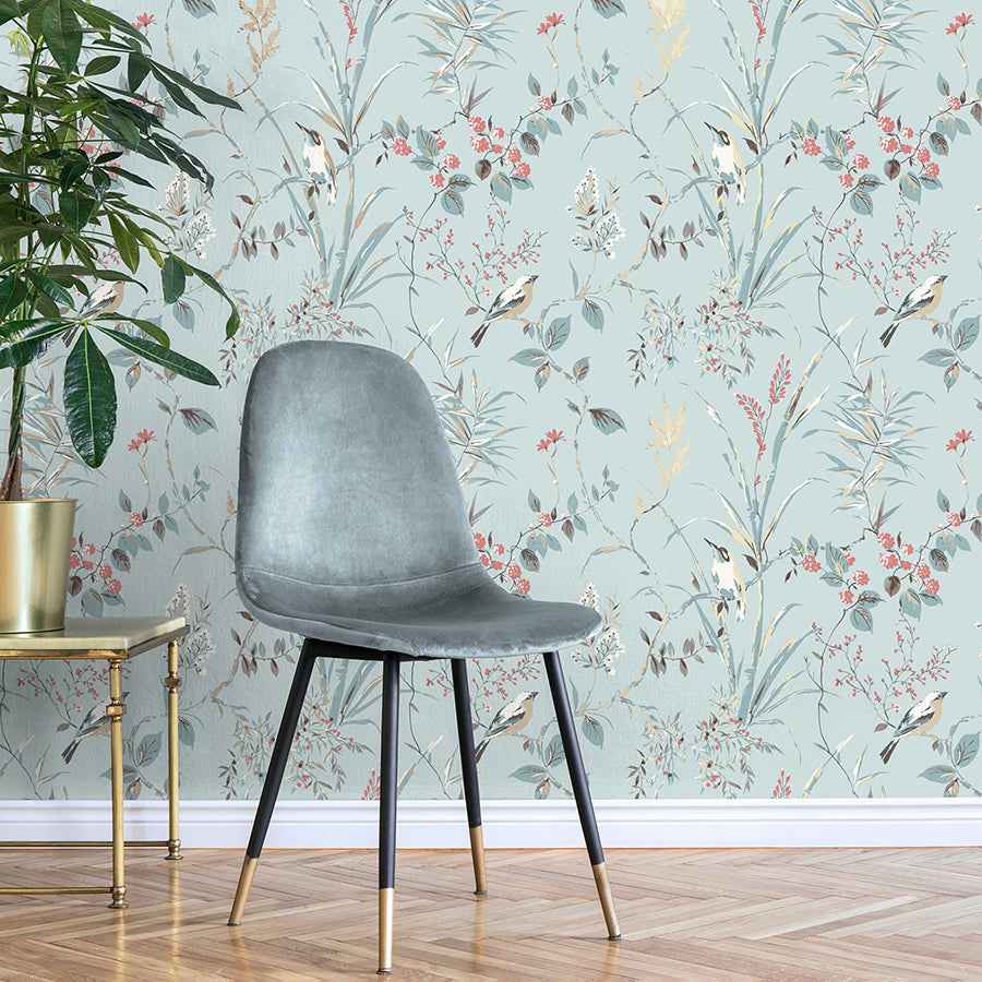 Mariko Light Blue Botanical Wallpaper - York Wallcoverings - M1856 - York Wallcoverings Wallpaper