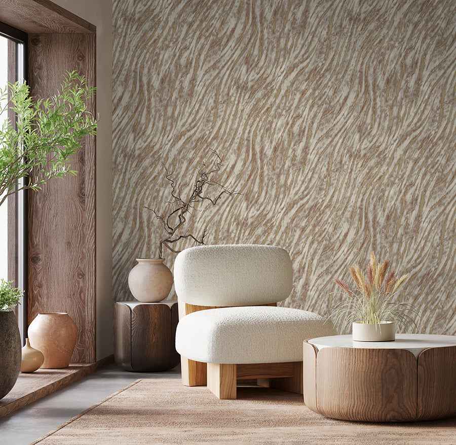 Arran Rose Gold Swirling Stripe Wallpaper - York Wallcoverings - M1862 - York Wallcoverings Wallpaper