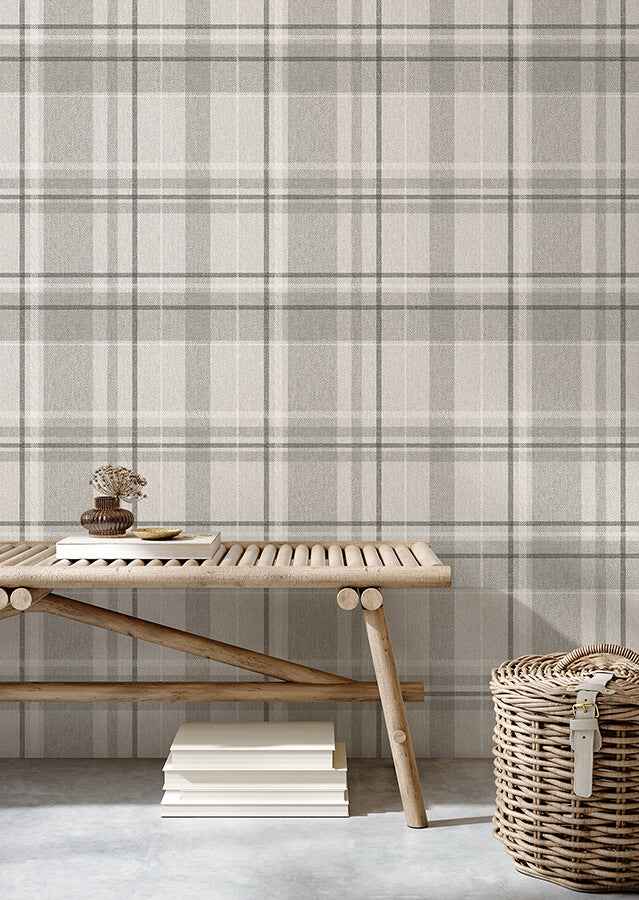 Harris Grey Plaid Chevron Wallpaper - York Wallcoverings - M1871 - York Wallcoverings Wallpaper