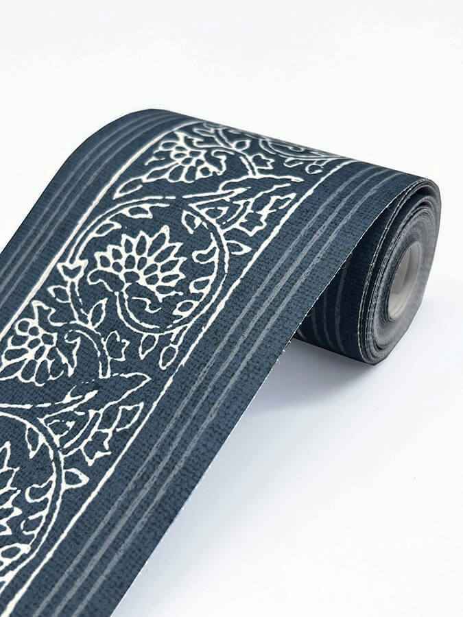 Carved Floral Blue Trim Wall Border - York Wallcoverings - 4148-14502 - York Wallcoverings Wallpaper