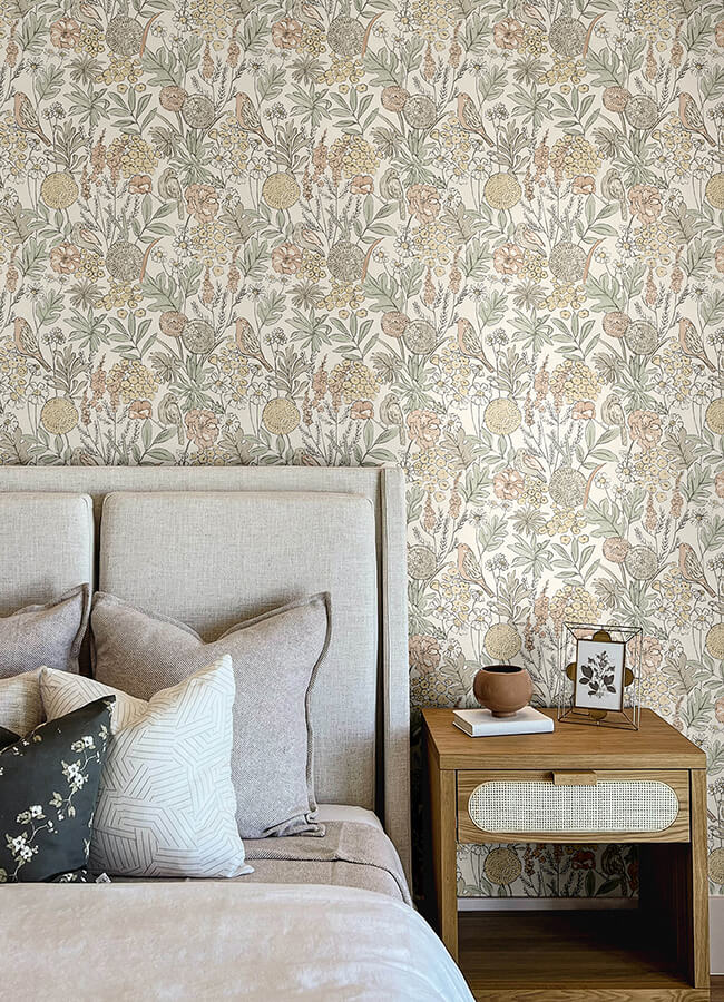 goldfinch-peach-birds-and-blooms-wallpaper-york-wallcoverings-4148-27410 - York Wallcoverings Wallpaper