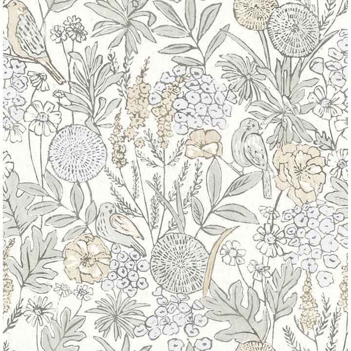Goldfinch Neutral Birds and Blooms Wallpaper - York Wallcoverings - 4148-27411
