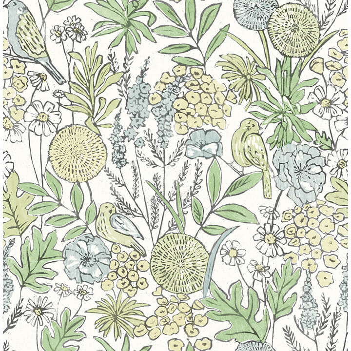goldfinch-green-birds-and-blooms-wallpaper-york-wallcoverings-4148-27412 - York Wallcoverings Papel pintado