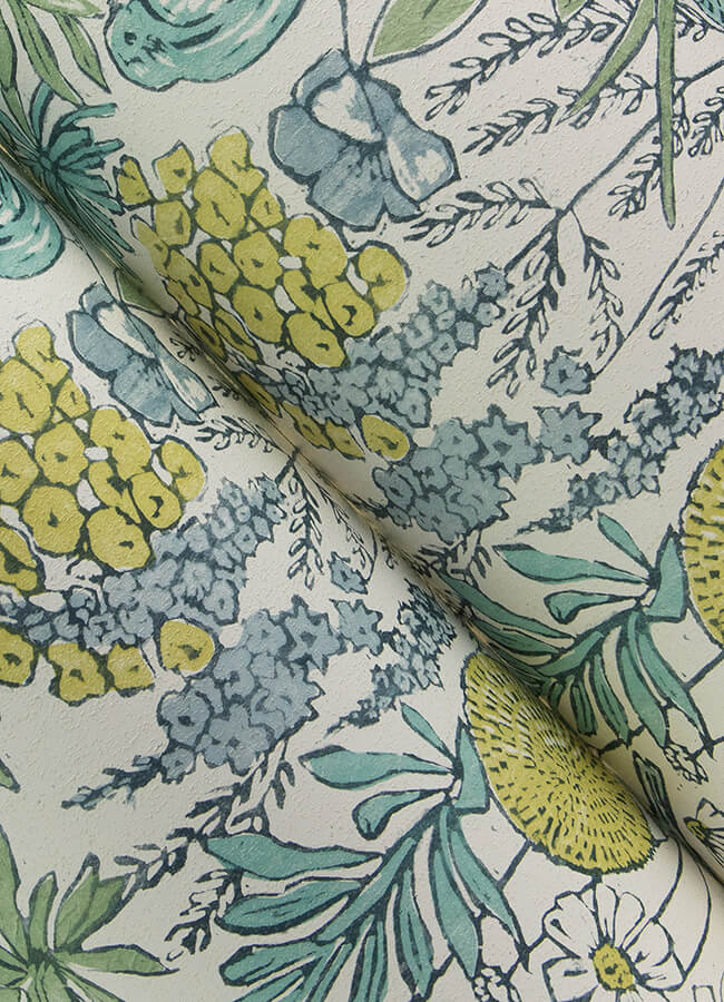 goldfinch-aqua-birds-and-blooms-wallpaper-york-wallcoverings-4148-27413 - York Wallcoverings Papel pintado