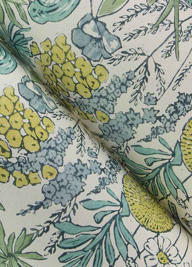 Goldfinch Aqua Birds and Blooms Wallpaper - York Wallcoverings - 4148-27413 - York Wallcoverings Wallpaper