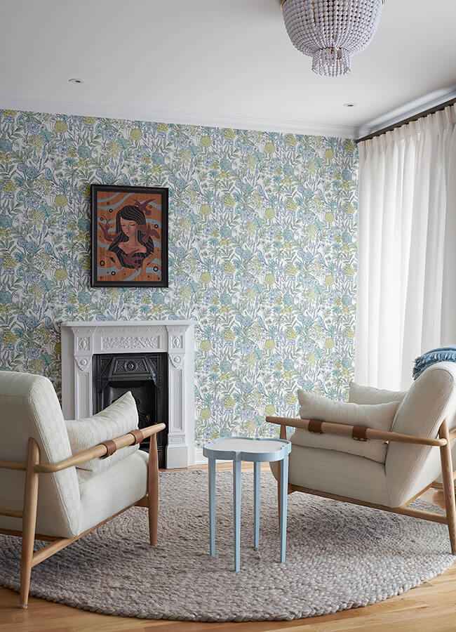 Goldfinch Aqua Birds and Blooms Wallpaper - York Wallcoverings - 4148-27413 - York Wallcoverings Wallpaper