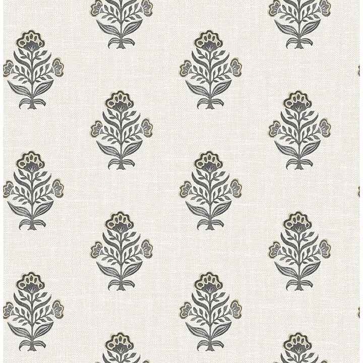 Hollyhock Black Floral Crest Wallpaper - York Wallcoverings - 4148-27418 - York Wallcoverings Wallpaper