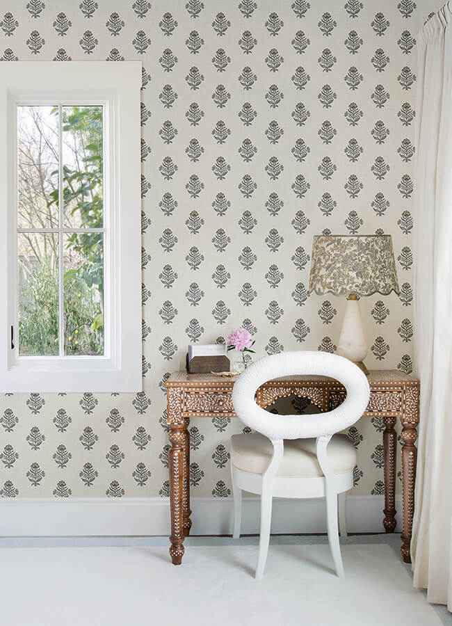 Hollyhock Black Floral Crest Wallpaper - York Wallcoverings - 4148-27418 - York Wallcoverings Wallpaper