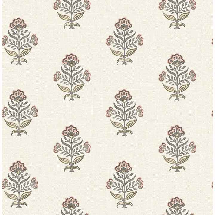 Hollyhock Rust Floral Crest Wallpaper - York Wallcoverings - 4148-27420