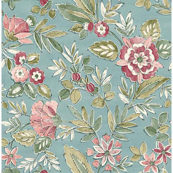 Begonia Teal Floral Trail Wallpaper - York Wallcoverings - 4148-27423