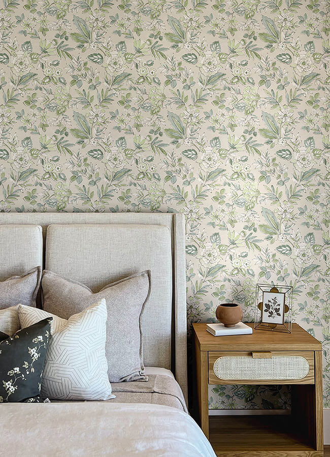begonia-sea-green-floral-trail-wallpaper-york-wallcoverings-4148-27424 - York Wallcoverings Wallpaper