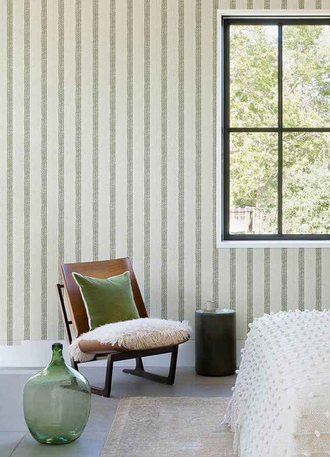 Mandevilla Green Vine Stripe Wallpaper - York Wallcoverings - 4148-27429 - York Wallcoverings Wallpaper
