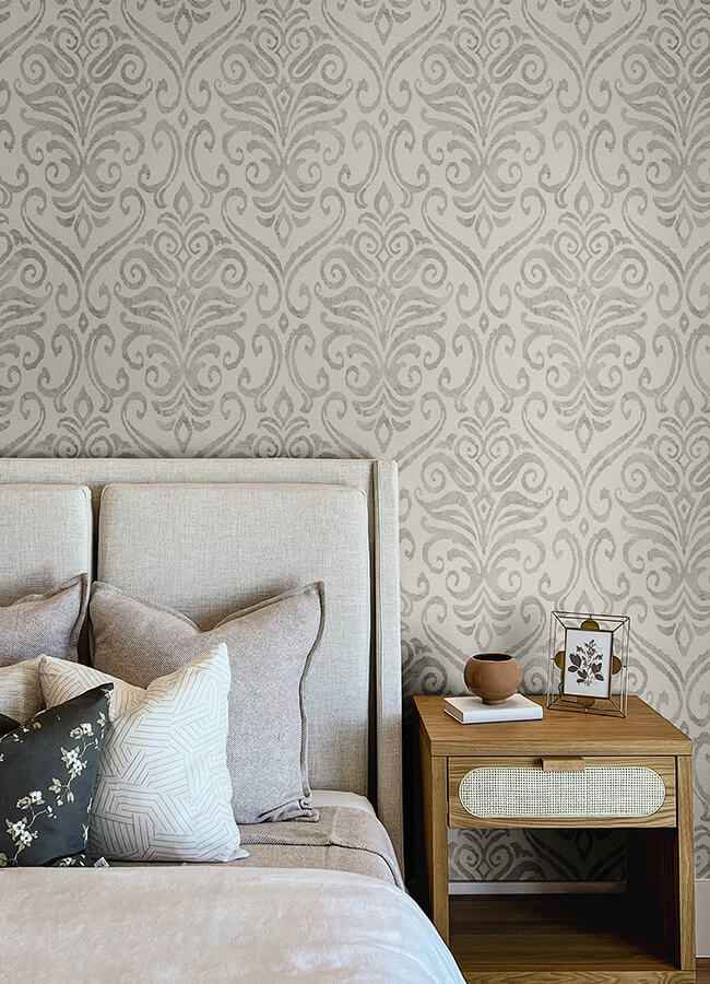 Adavu Grey Damask Wallpaper - York Wallcoverings - 4148-27439 - York Wallcoverings Wallpaper