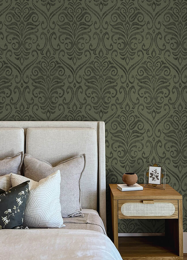 adavu-dark-green-damask-wallpaper-york-wallcoverings-4148-27440 - York Wallcoverings Papel pintado