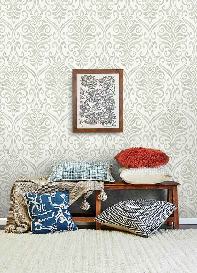 Adavu Sage Damask Wallpaper - York Wallcoverings - 4148-27441 - York Wallcoverings Wallpaper