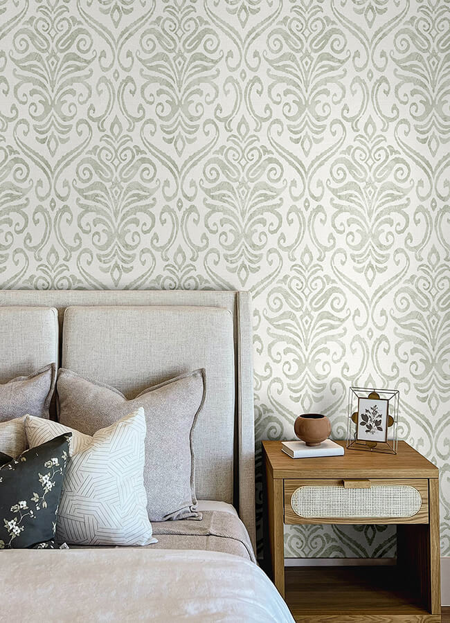adavu-sage-damask-wallpaper-york-wallcoverings-4148-27441 - York Wallcoverings Wallpaper