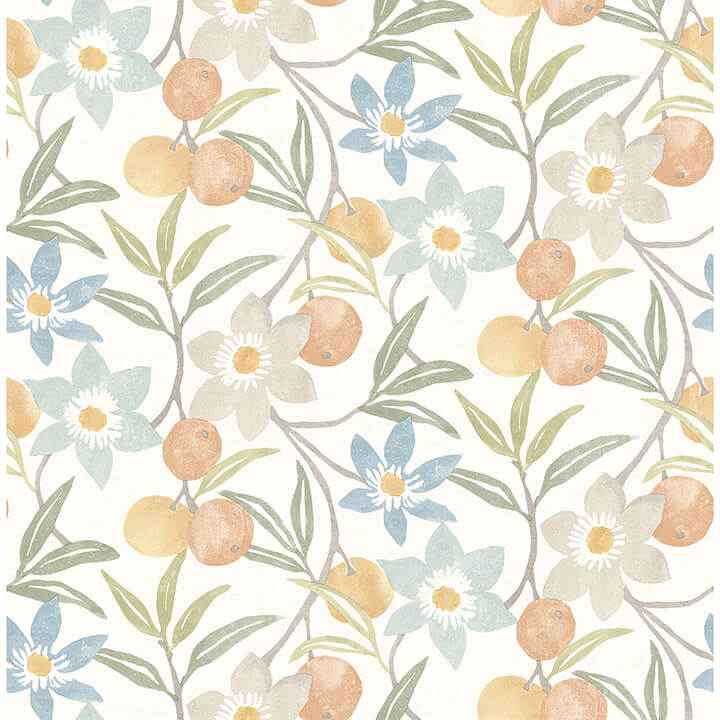 Passiflora Apricot Fruit and Floral Wallpaper - York Wallcoverings - 4148-27449