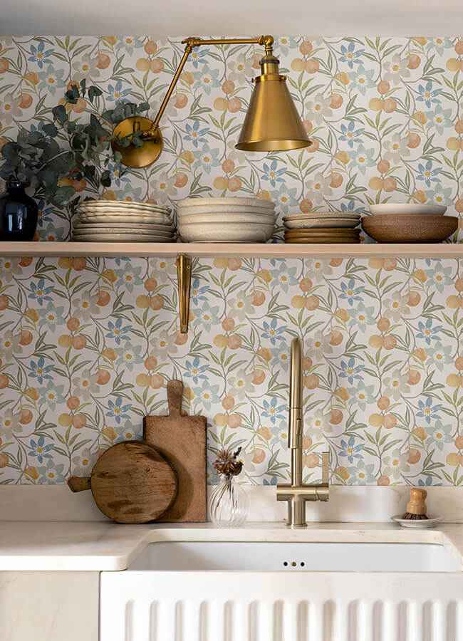 Passiflora Apricot Fruit and Floral Wallpaper - York Wallcoverings - 4148-27449 - York Wallcoverings Wallpaper