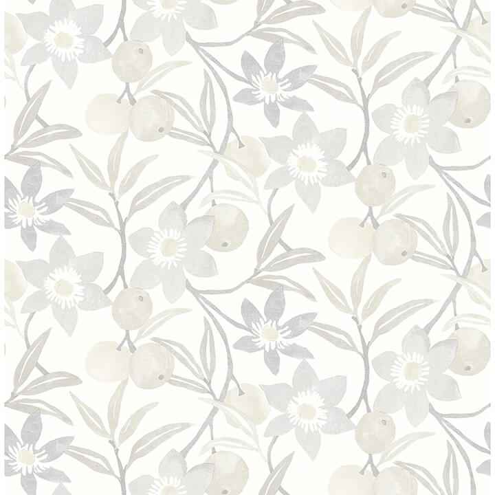 Passiflora Grey Fruit and Floral Wallpaper - York Wallcoverings - 4148-27450 - York Wallcoverings Wallpaper