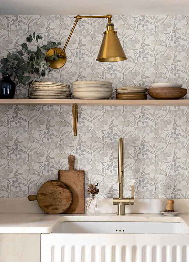 Passiflora Grey Fruit and Floral Wallpaper - York Wallcoverings - 4148-27450 - York Wallcoverings Wallpaper