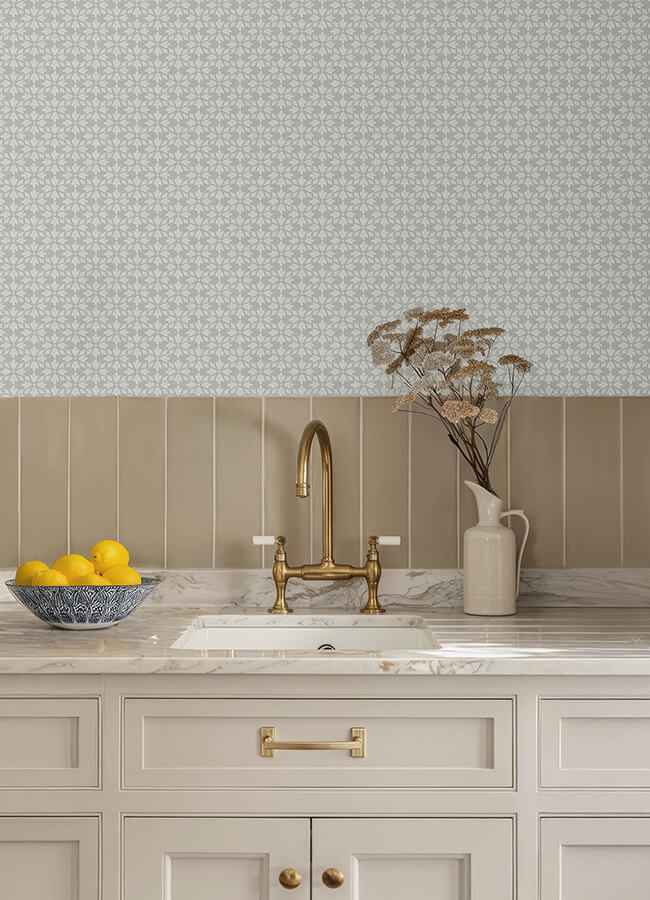 Phlox Light Blue Floral Stamp Wallpaper - York Wallcoverings - 4148-27452 - York Wallcoverings Wallpaper