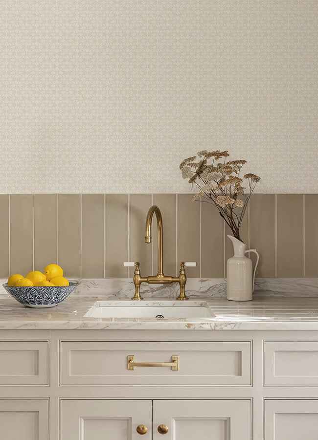 Phlox Beige Floral Stamp Wallpaper - York Wallcoverings - 4148-27453 - York Wallcoverings Wallpaper