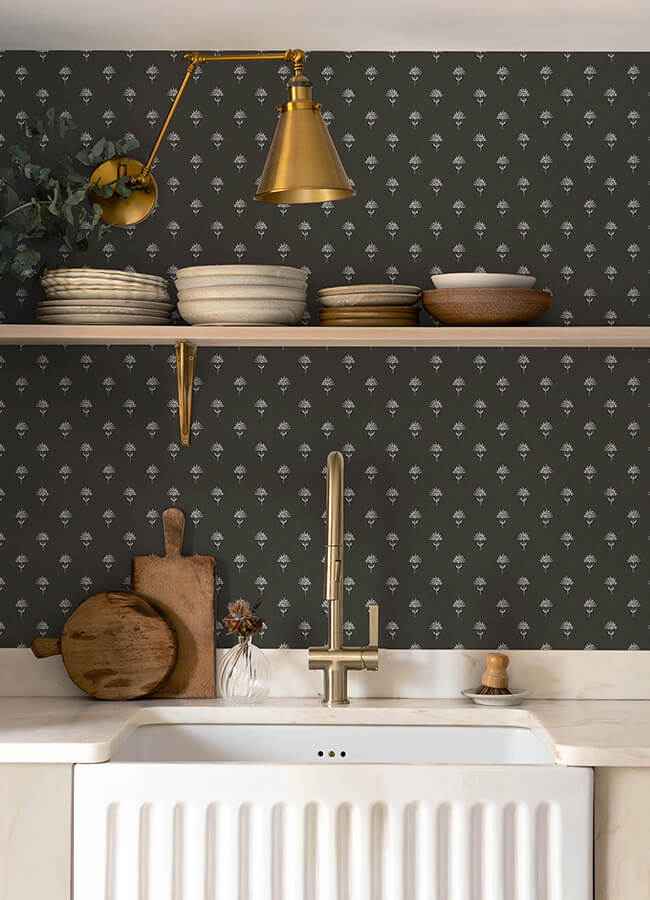 Surdiva Black Floral Fan Wallpaper - York Wallcoverings - 4148-27462 - York Wallcoverings Wallpaper