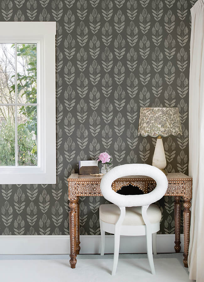 garland-charcoal-block-tulip-wallpaper-york-wallcoverings-4148-27477 - York Wallcoverings Wallpaper